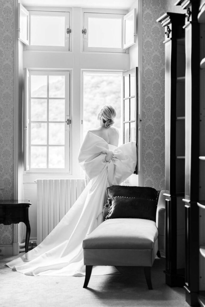 Elegant bride portrait in a french chateau