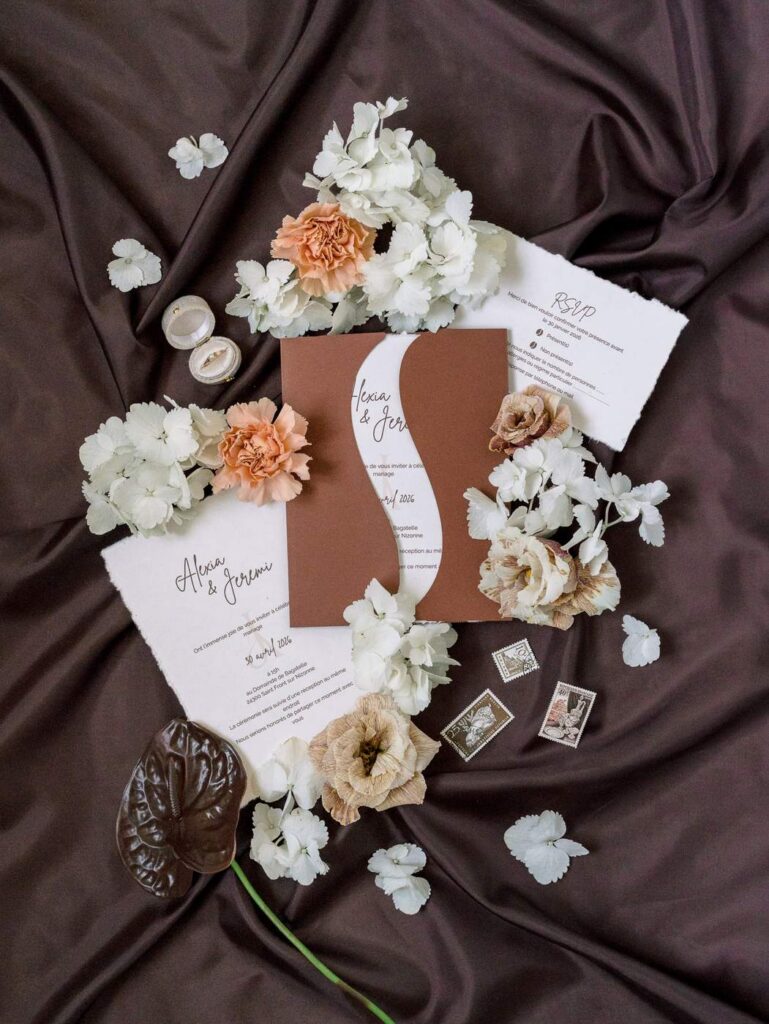 espresso martini wedding flatlay
