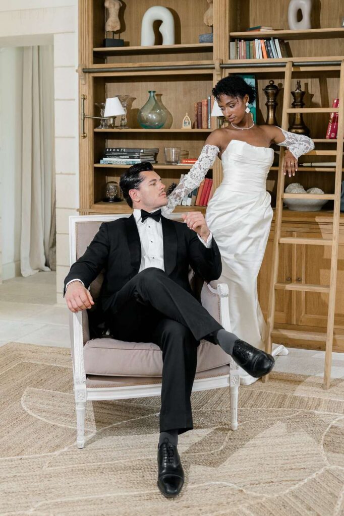 Bride and groom portraits at Chateau de Bagatelle in Dordogne