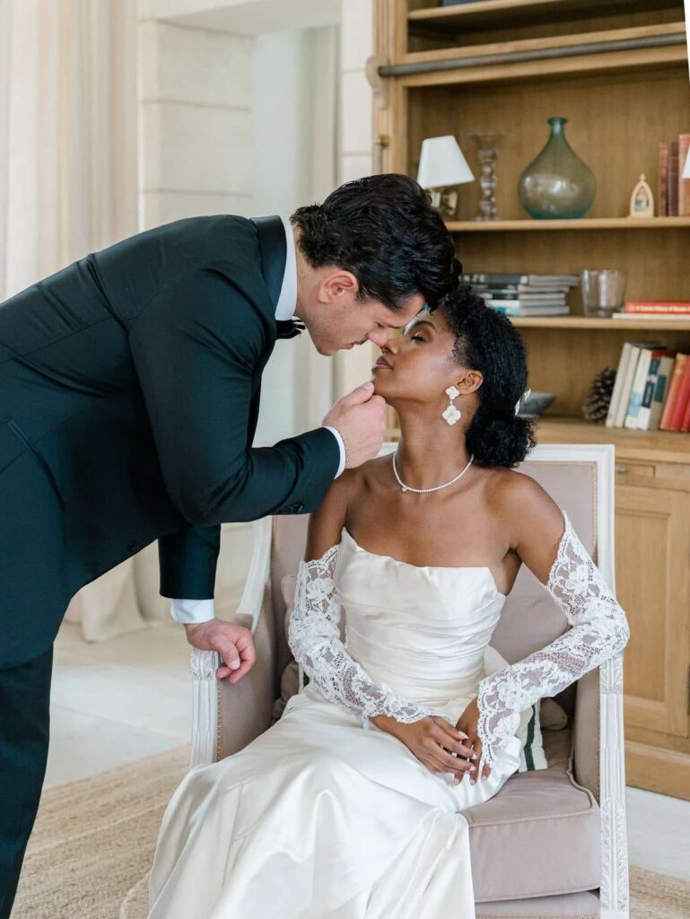 Bride and groom portraits at Chateau de Bagatelle in Dordogne