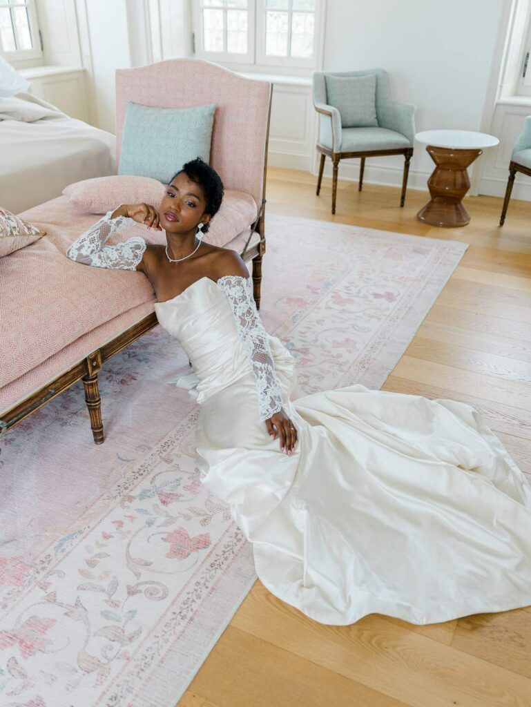 Bride inside at Chateau de Bagatelle in Dordogne
