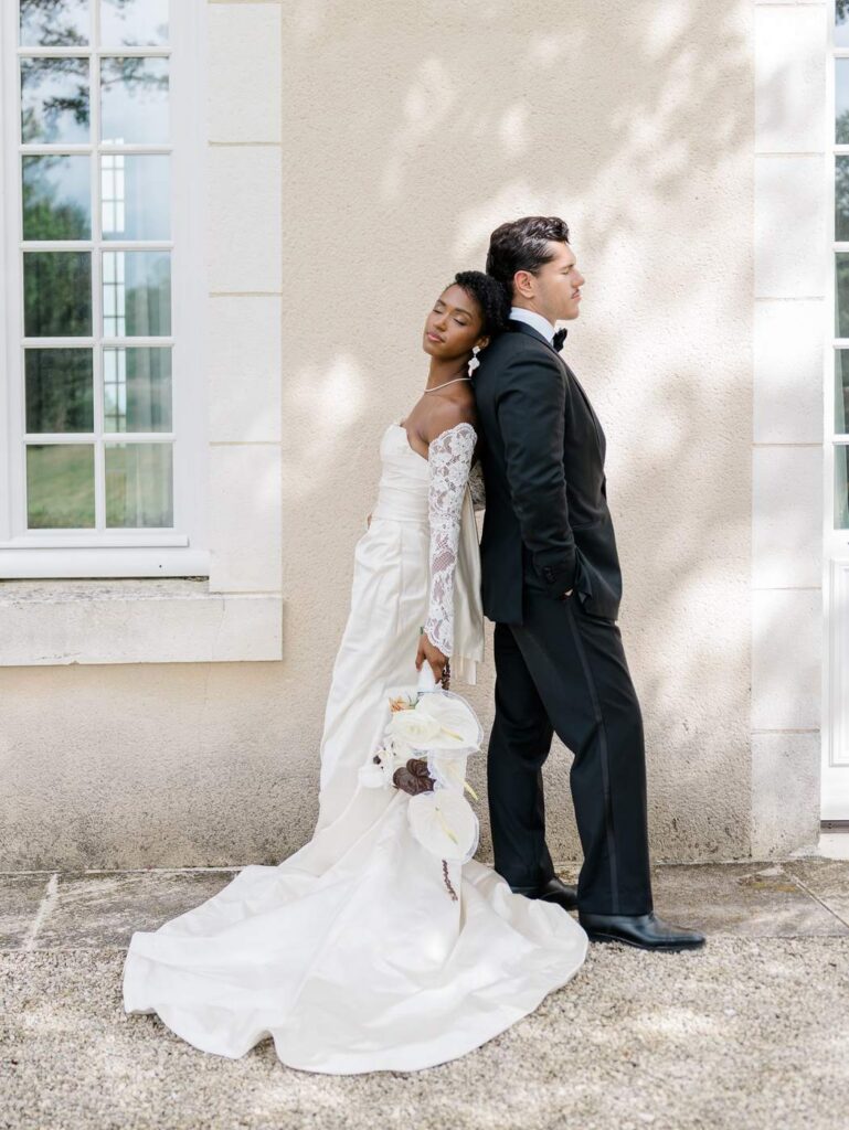 Bride and groom portraits at Chateau de Bagatelle in Dordogne