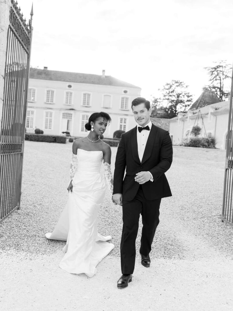 Bride and groom at Chateau de Bagatelle in Dordogne