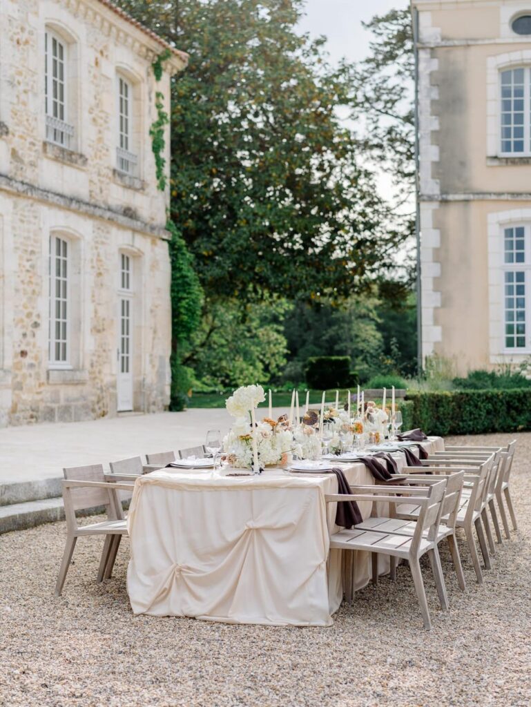 Wedding table at Chateau de Bagatelle in Dordogne