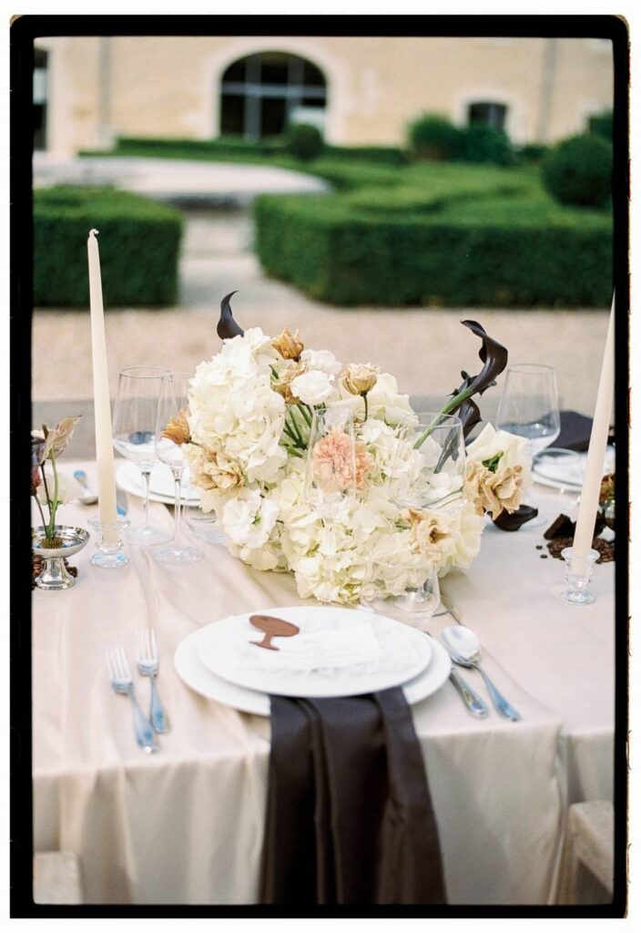 film photo of a table at Chateau de Bagatelle