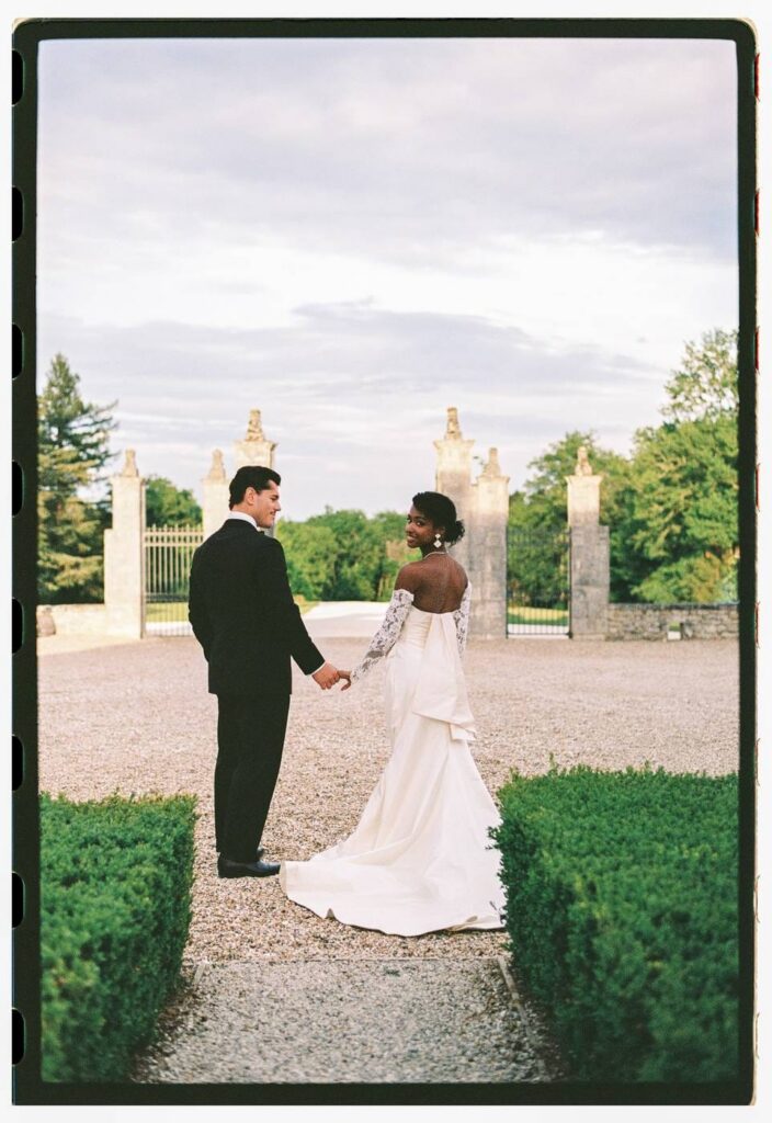 Analogue photography of a bride and groom at Chateau de Bagatelle