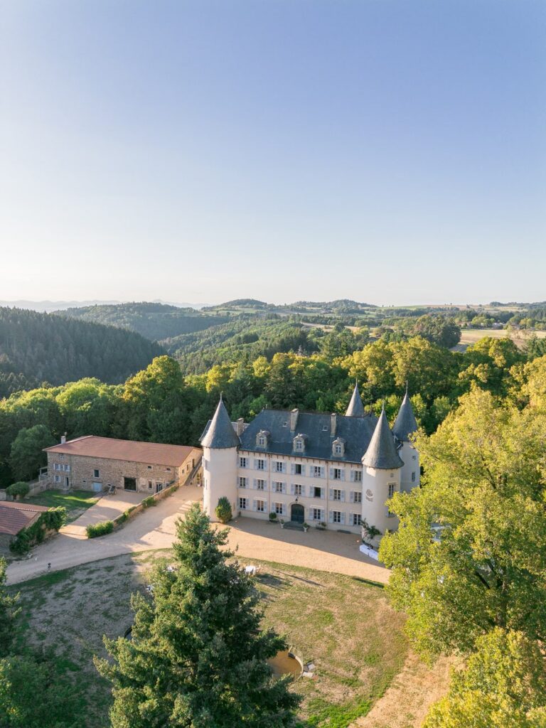 french chateau viewed from the sky